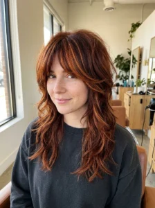 Auburn wolf cut with dimensional copper balayage