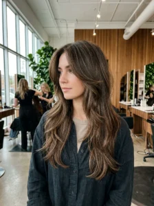 Soft blended butterfly wolf cut with gentle layers on long hair