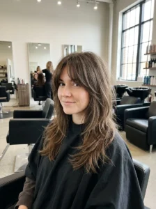 Mocha brown wolf cut with balanced warm and cool tones
