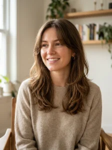 Soft medium wolf cut with minimal curtain fringe and gentle layers.