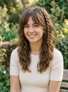 Wavy wolf cut with a Dutch braid blending into loose waves.