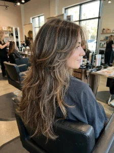 Butterfly wolf cut with dimensional balayage highlights and layered movement