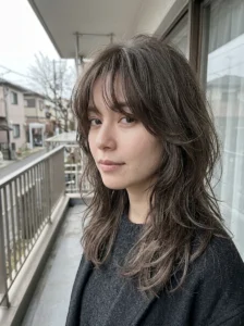 Cool ash brown wolf cut with smoky layered texture