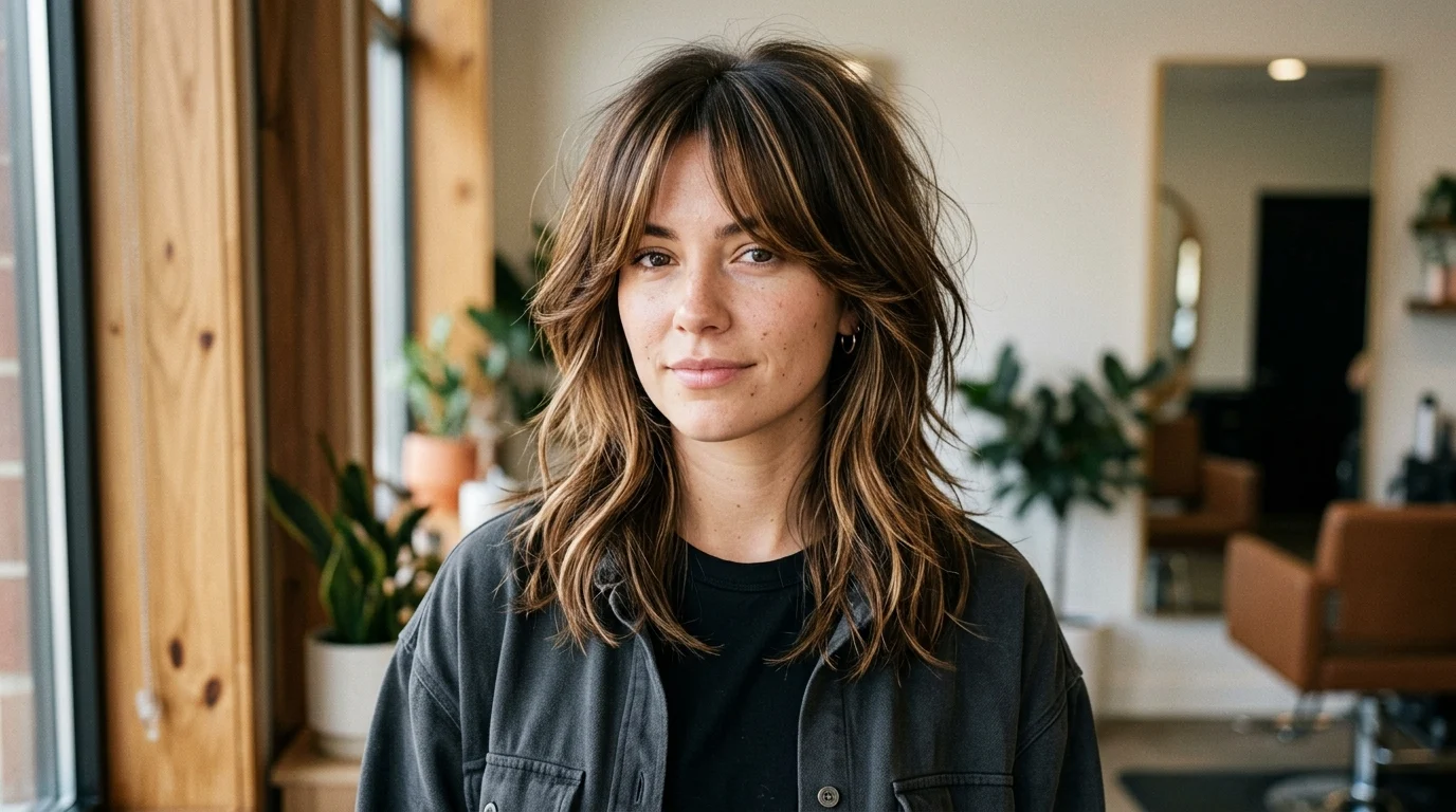 Wolf cut with dimensional highlights emphasizing layered texture and movement