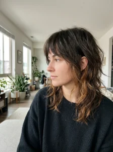 Wolf cut with hidden underneath highlights revealed through layered movement