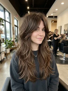 Multi-tonal brown wolf cut with chocolate, mocha and caramel shades