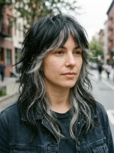 Sleek straight black wolf cut with glossy long layers