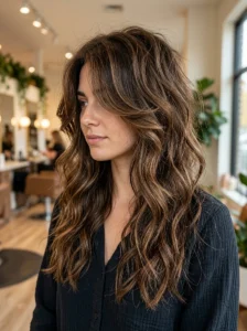 Wavy butterfly wolf cut with textured long layers and natural movement