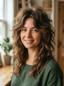 Defined voluminous wavy wolf cut with layered crown and natural waves