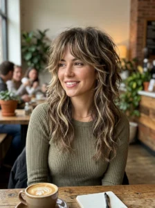 High-contrast balayage wavy wolf cut with dimensional layers