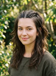 Medium wolf cut with double Dutch braids through the crown.