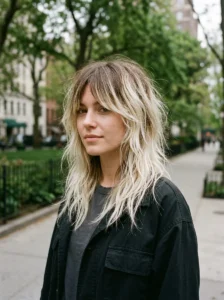 Light brown wolf cut with platinum balayage