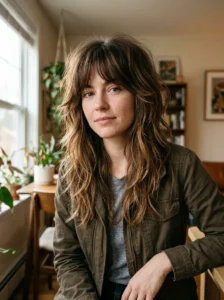 Honey brown wolf cut with subtle golden dimension