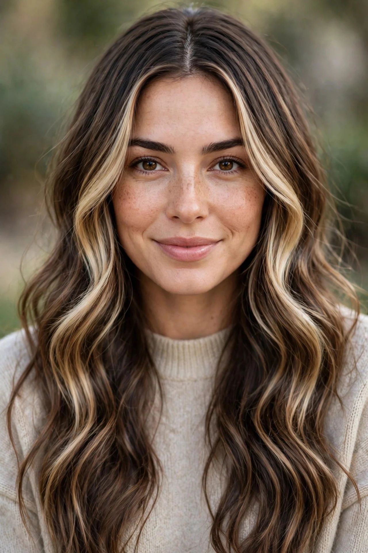 Mocha Balayage With a Money Piece hair