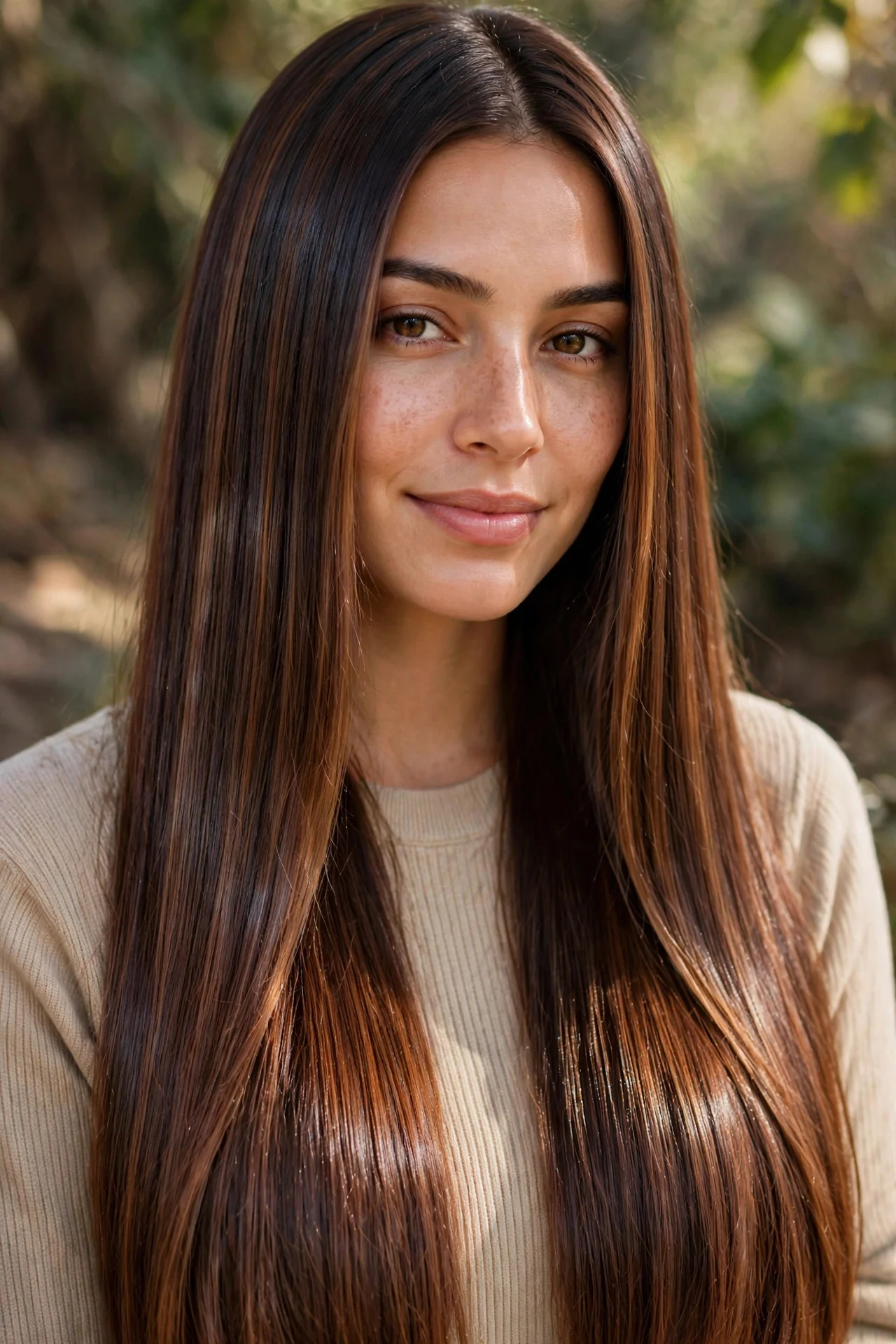 Molten Chocolate Balayage on Long Straight Hair hair