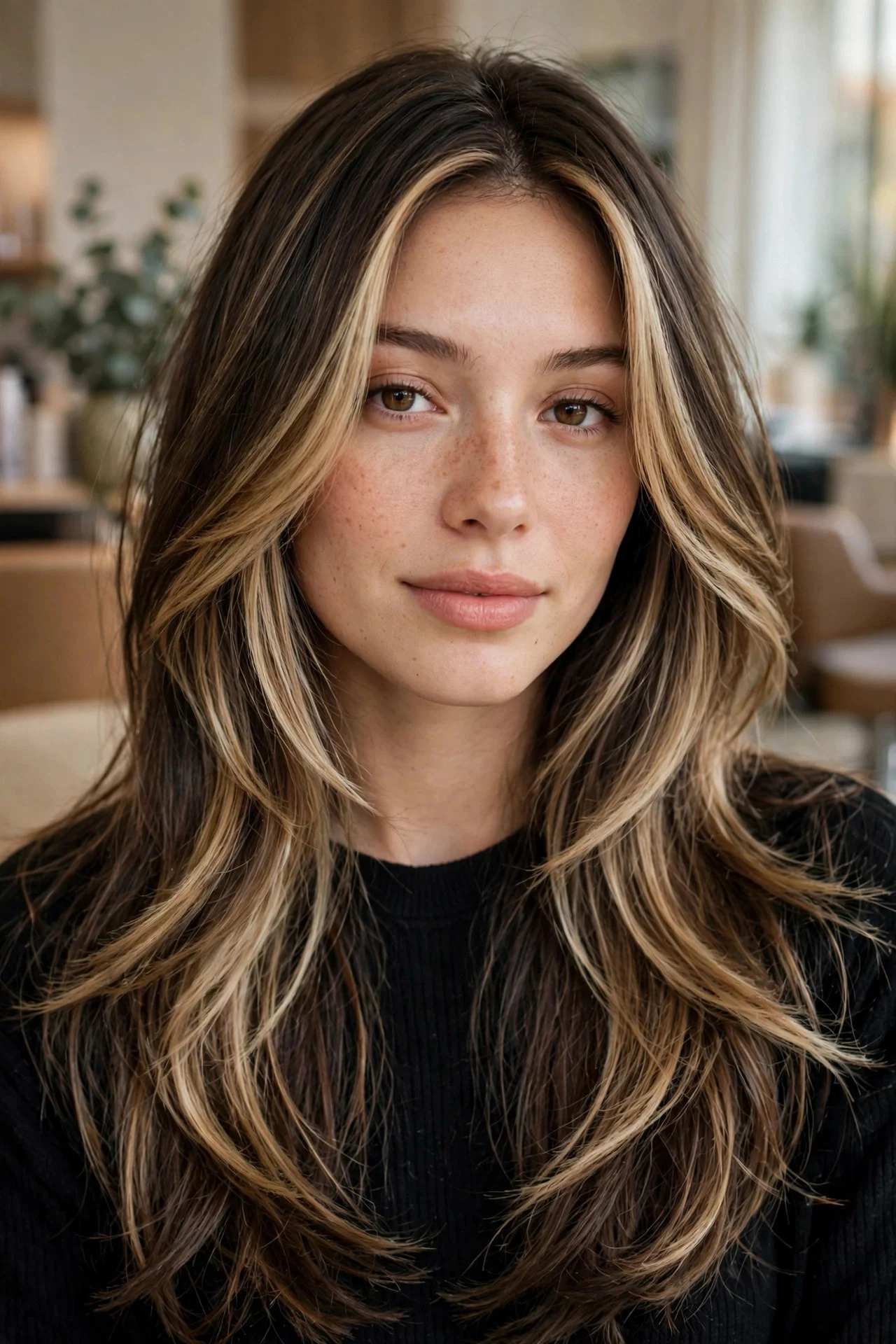 Golden Beige Face Frame on Long Layers