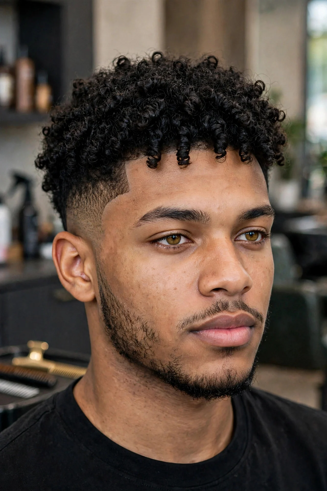 Low Taper with Curls on Top