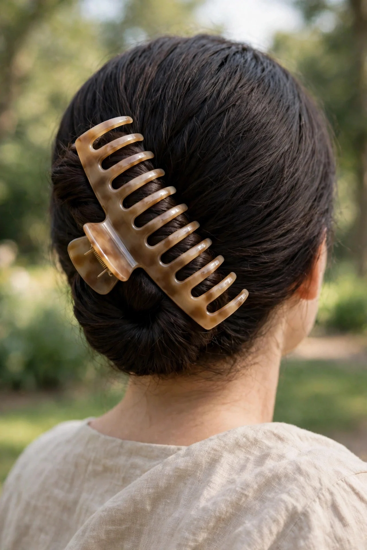 Low Twisted Bun With a Clip