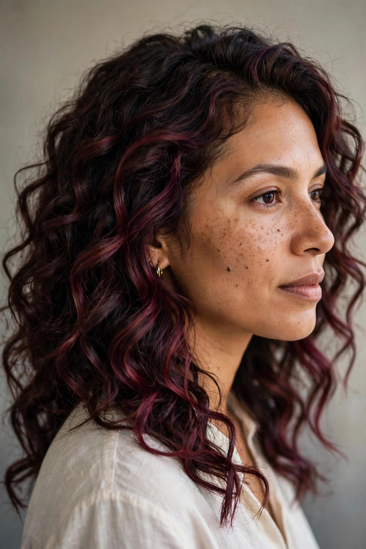 Wine-Stained Balayage - plum brunette hair idea