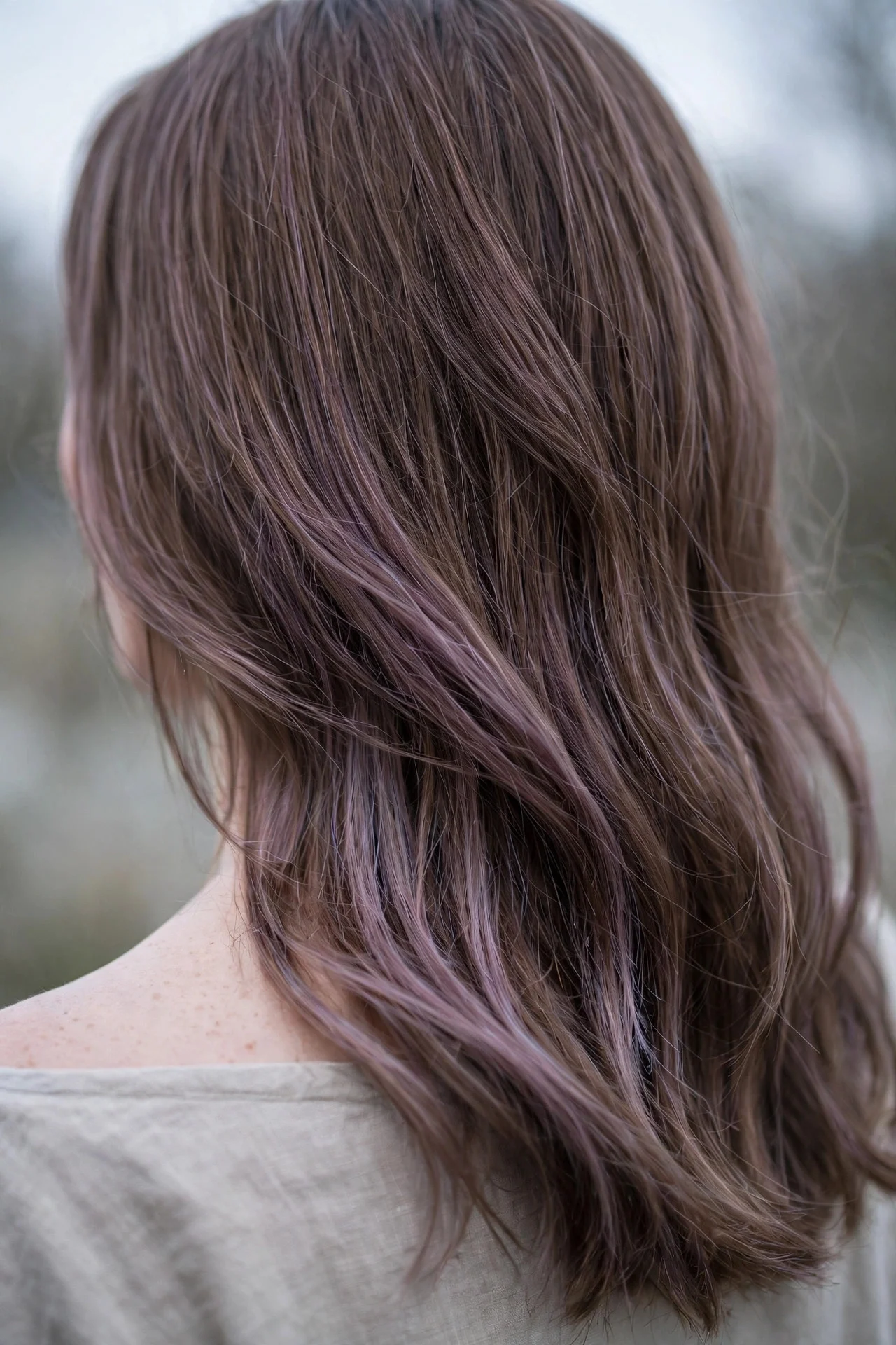 Soft Mauve Foilayage - plum brunette hair idea