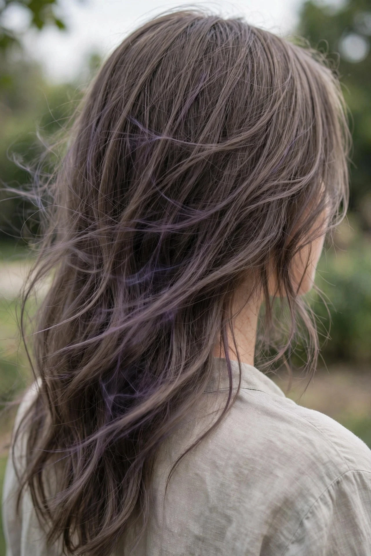 Ashy Brunette With Plum Smoke - plum brunette hair idea