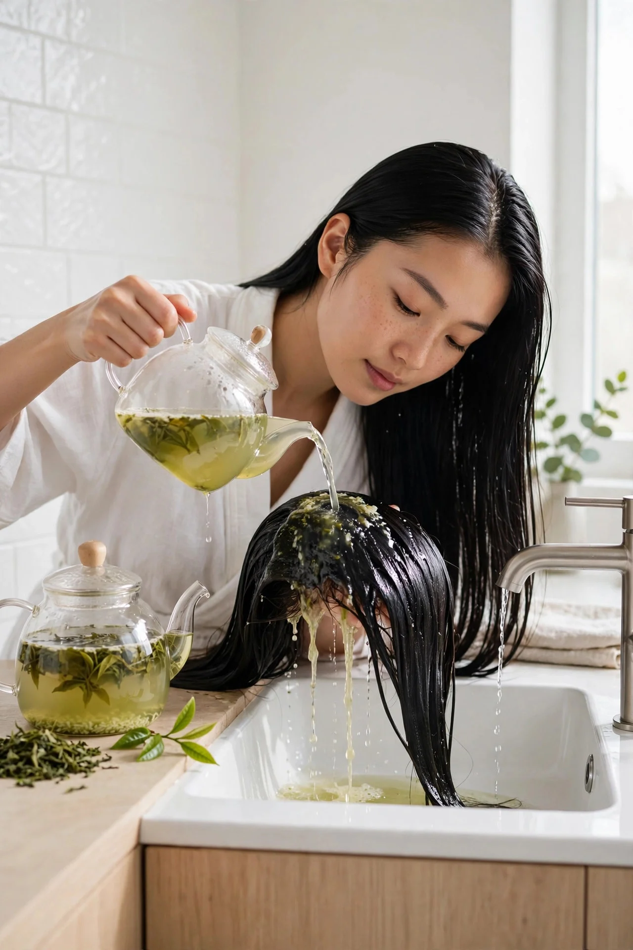 Rice Water and Green Tea Rinse for Oily Scalps