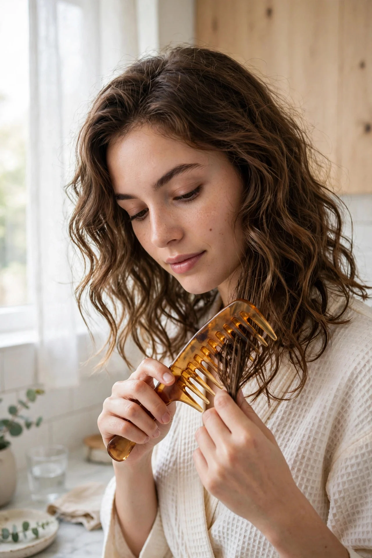 Use a Wide-Tooth Comb, Never a Brush on Dry Hair