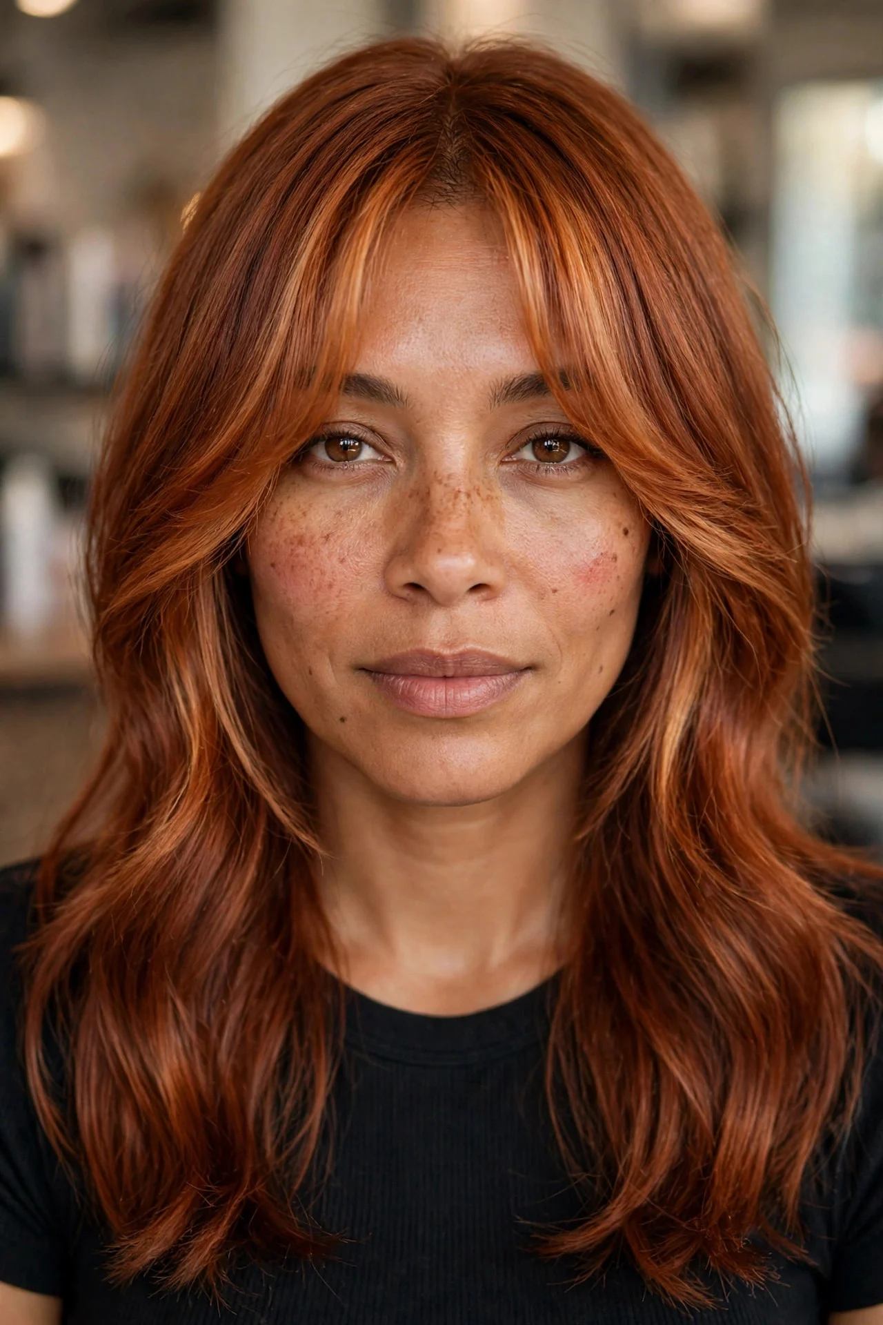 Cowboy Copper with Curtain Bangs - cowboy copper hair idea