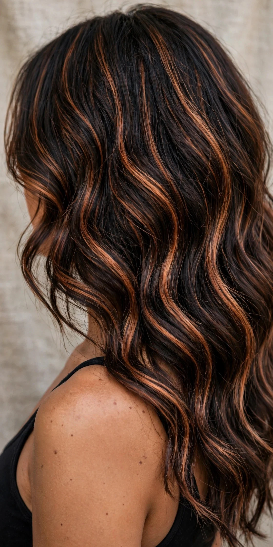 Classic Copper Ribbon on an Espresso Base - copper balayage idea