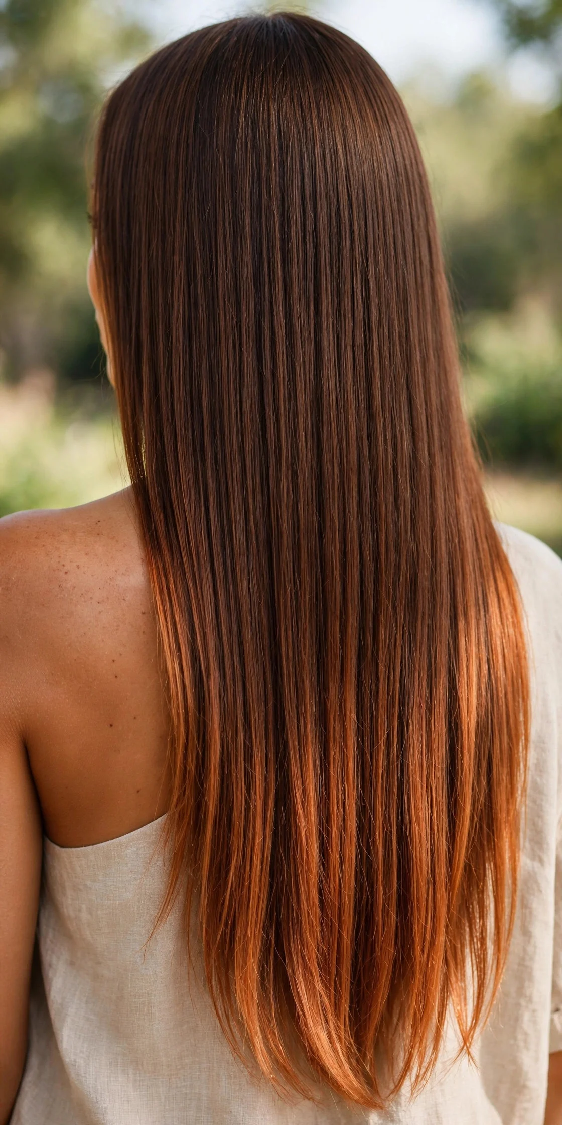 Melted Copper Ends on Chocolate Brown - copper balayage idea