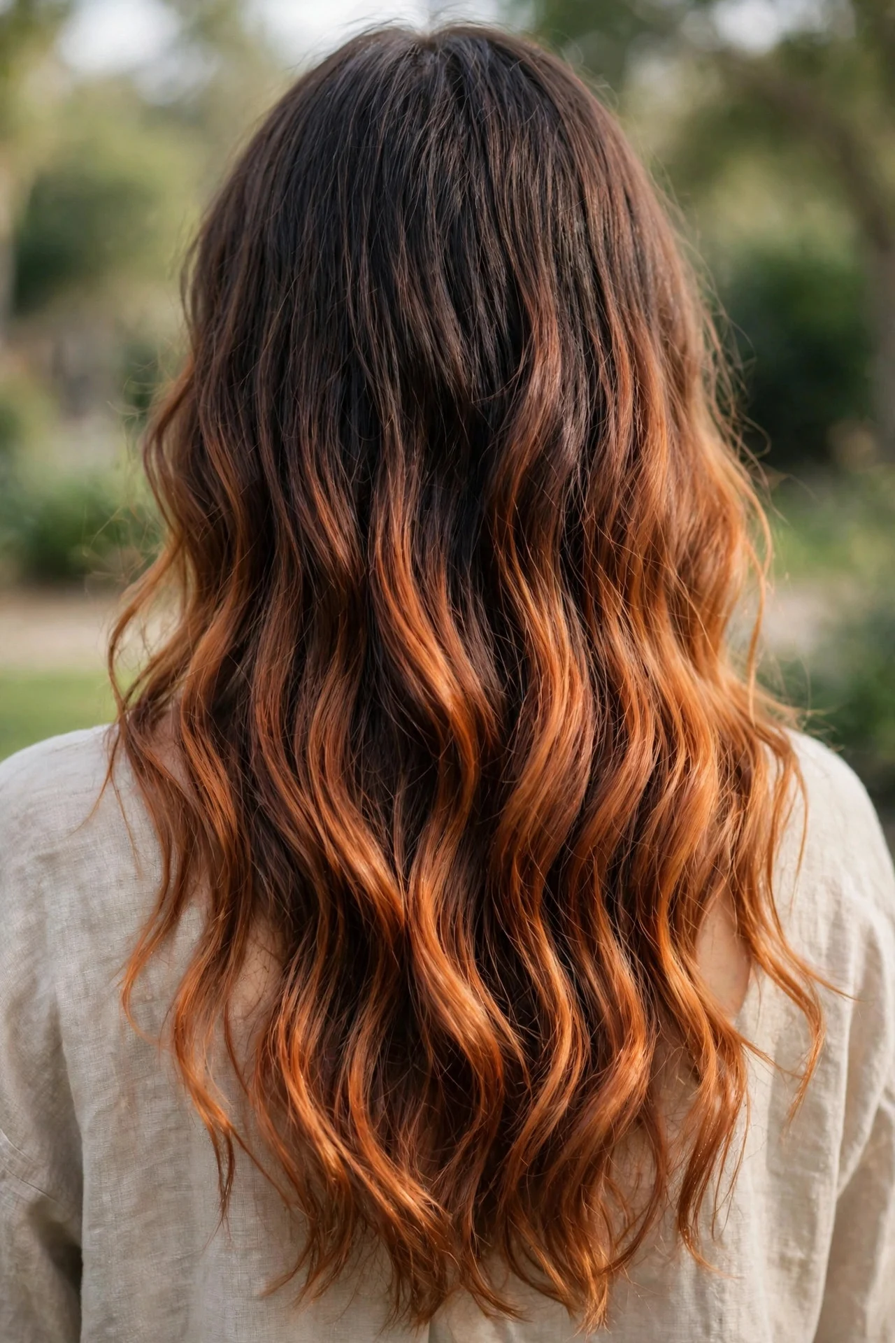 Copper Ombre With a Rooted Espresso Shadow - copper balayage idea