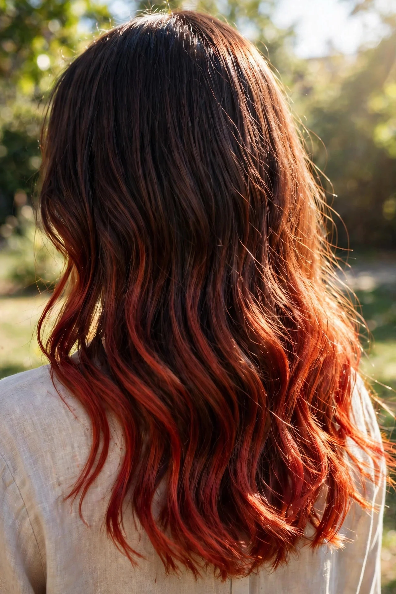 Cherry Copper Flame Tips - copper balayage idea
