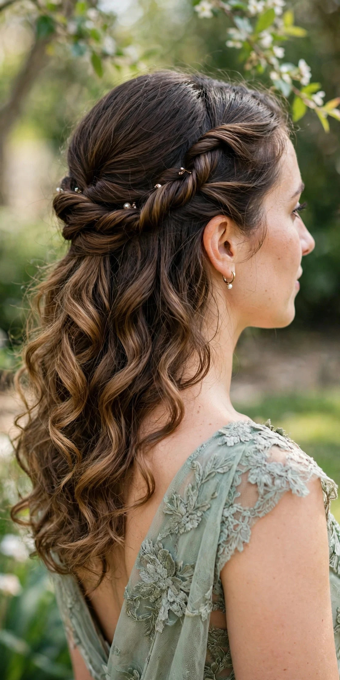 3. Half-Up Twisted Crown With Loose Curls