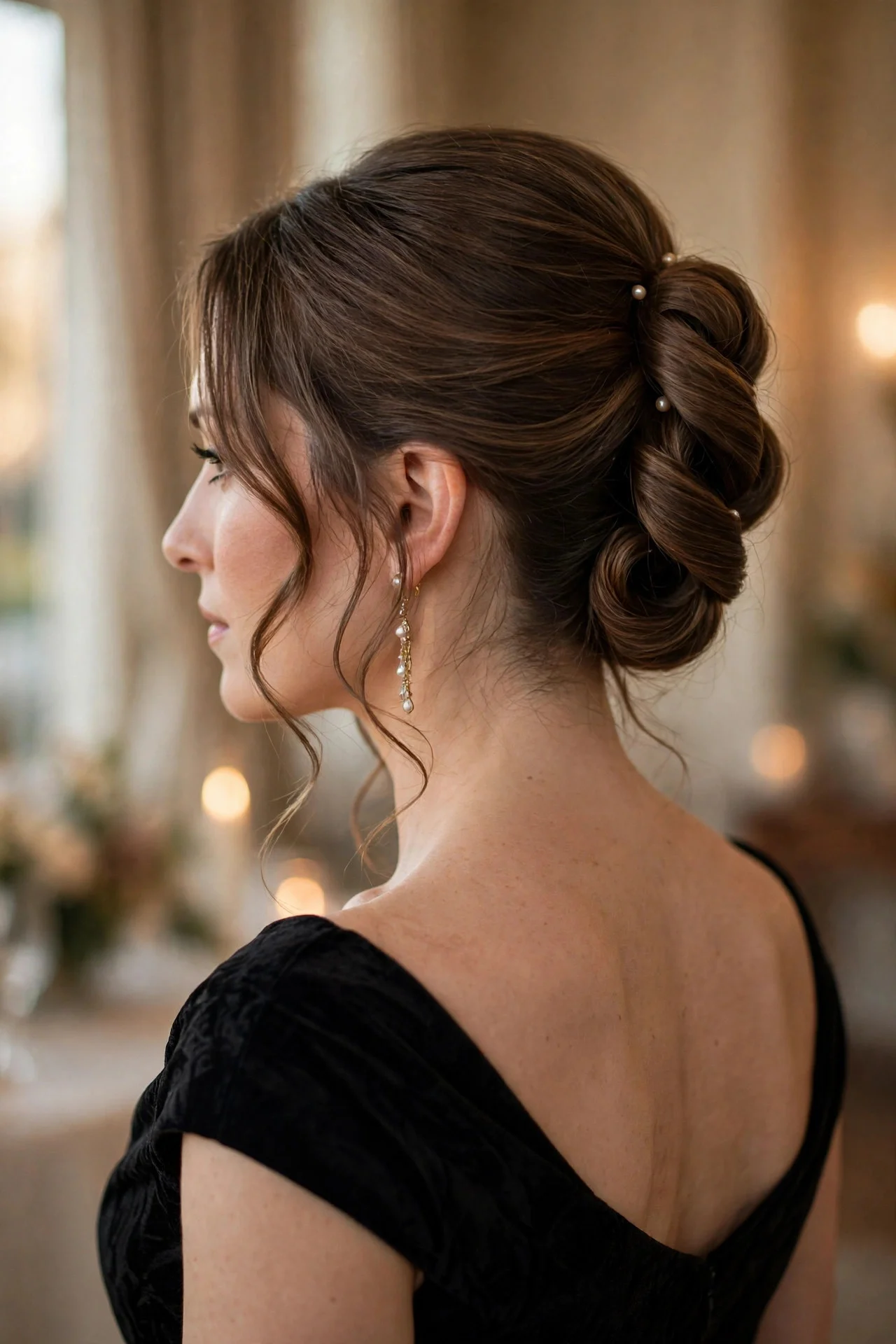 5. Romantic French Twist With Face-Framing Layers