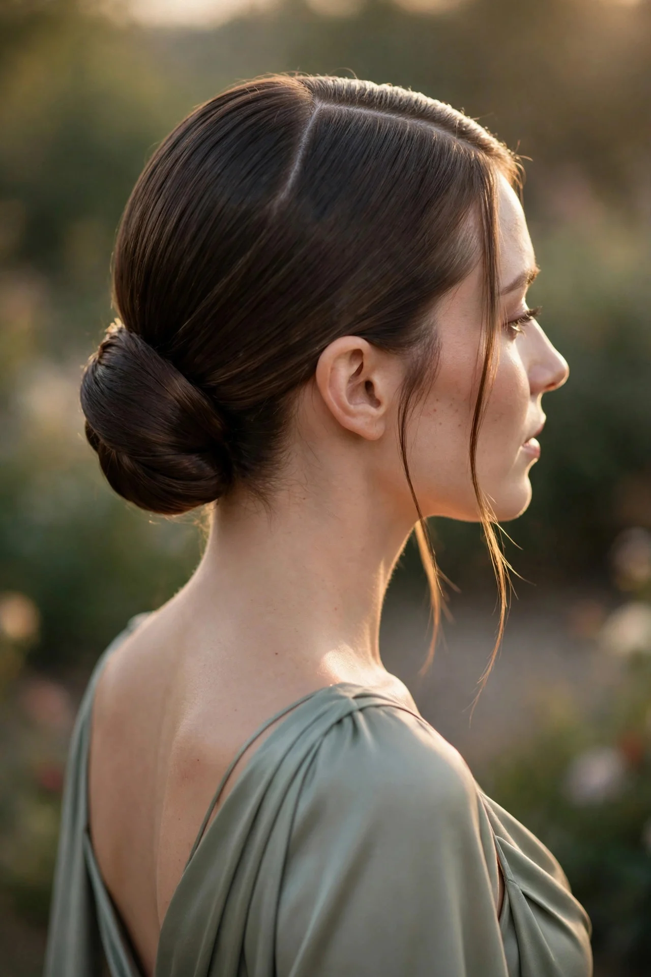 8. Elegant Low Bun With a Center Part