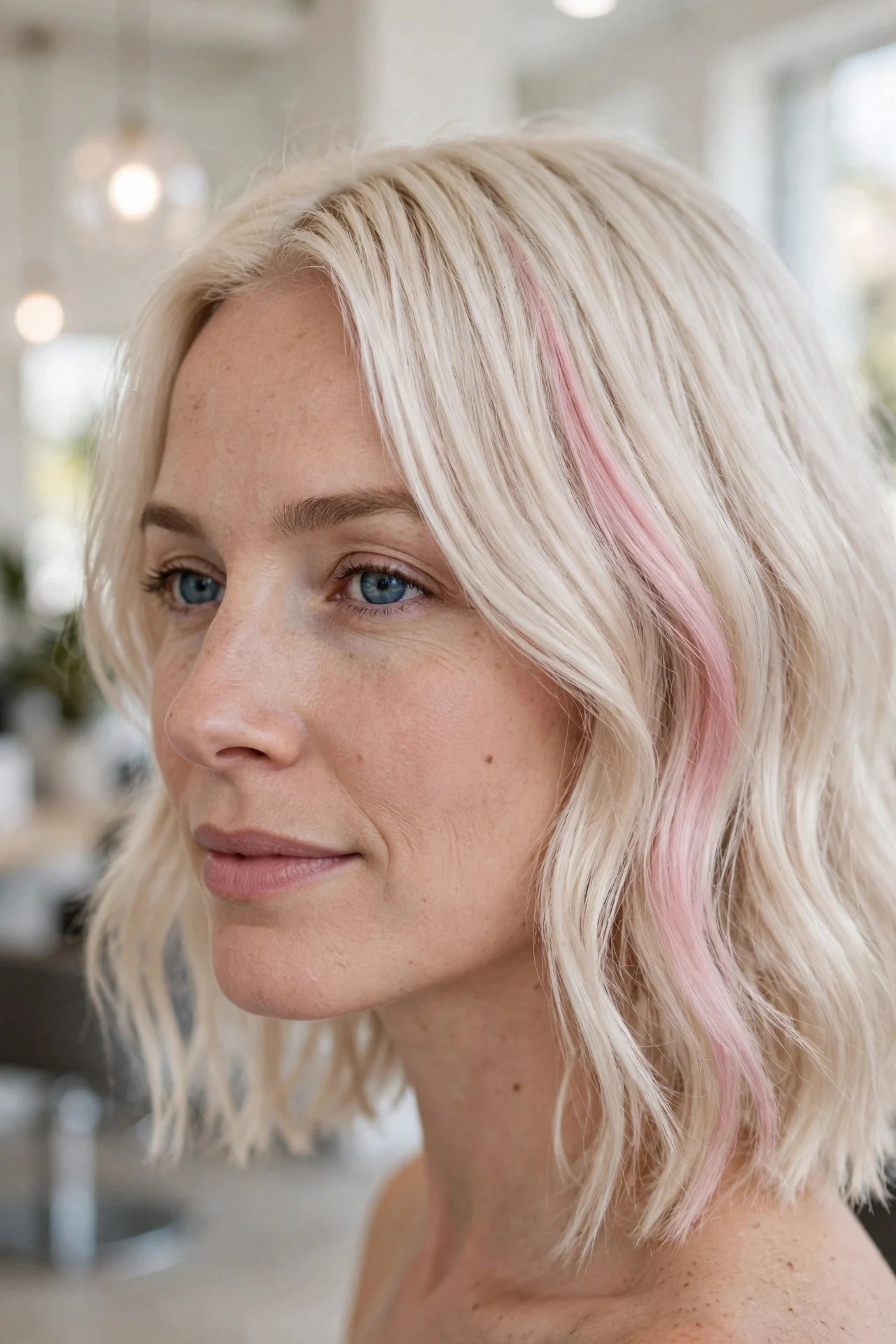Bleached-and-Toned Blush Stripe hair