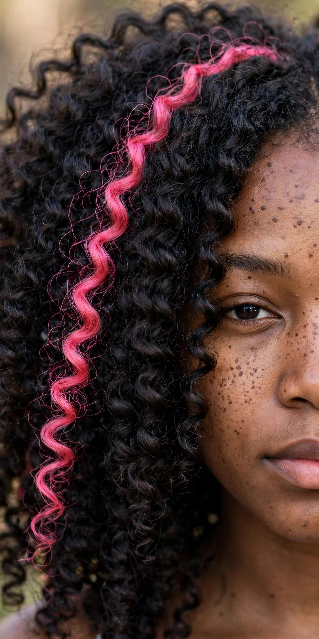 Pink Stripe on Curly Hair hair