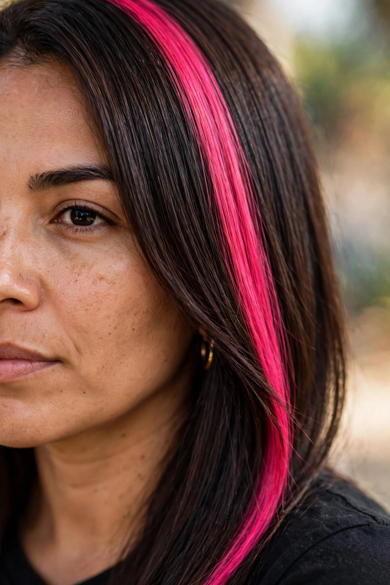Pink Stripe on Dark Brunette hair