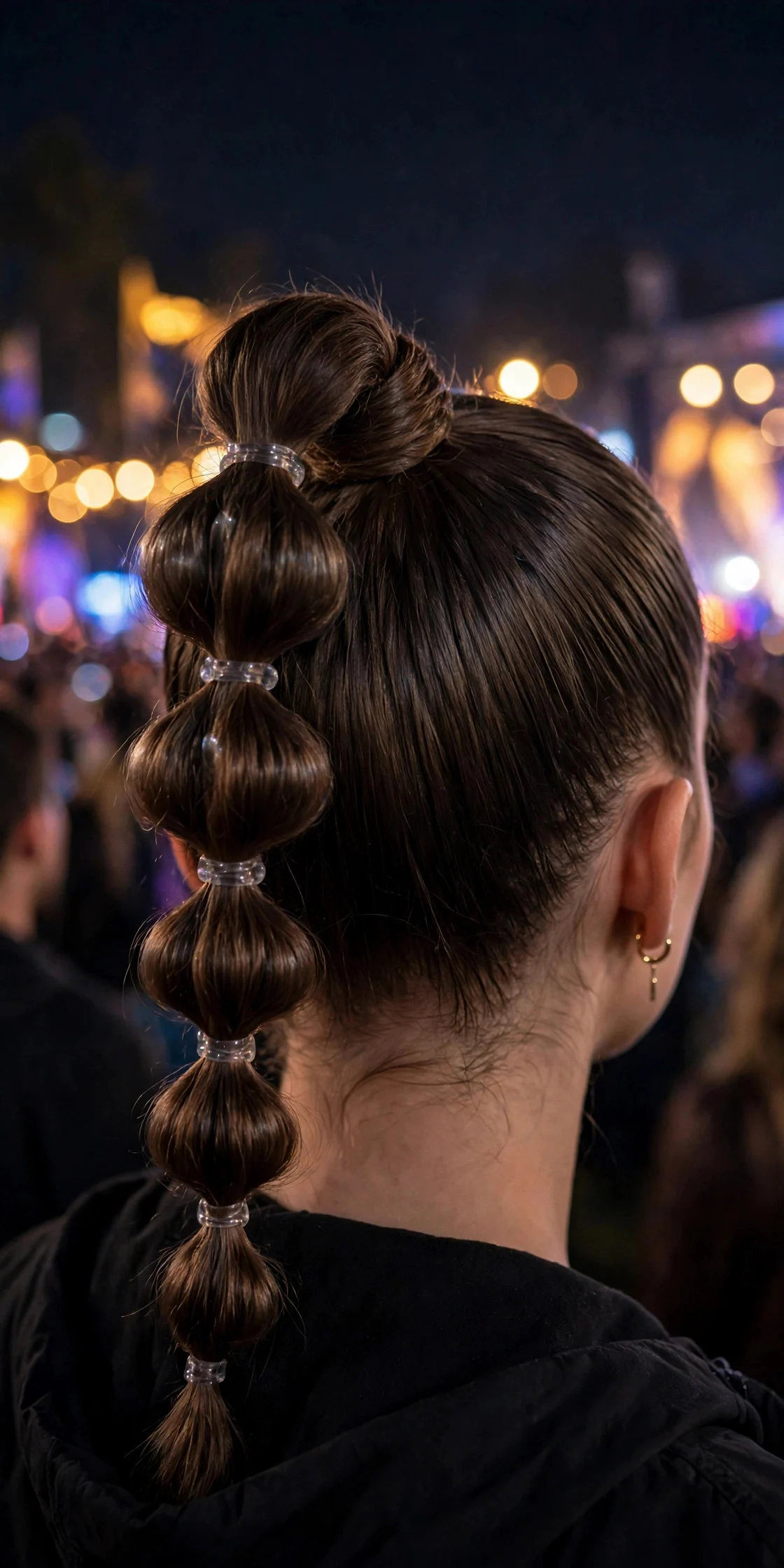 2. High Bubble Ponytail with Wrapped Base