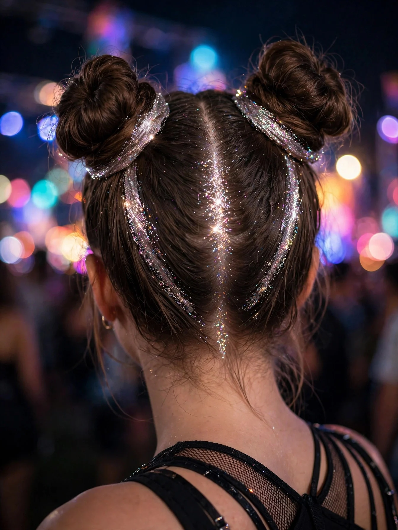 3. Space Buns with Glitter Roots