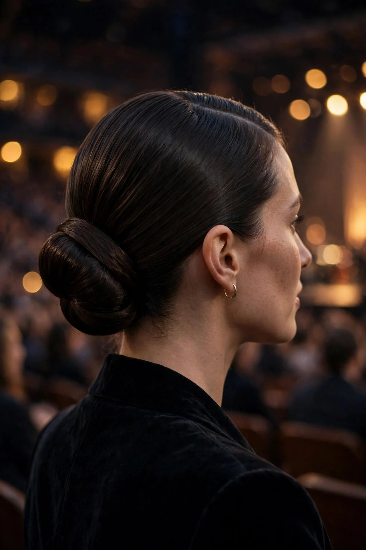 4. Sleek Low Bun with a Deep Side Part