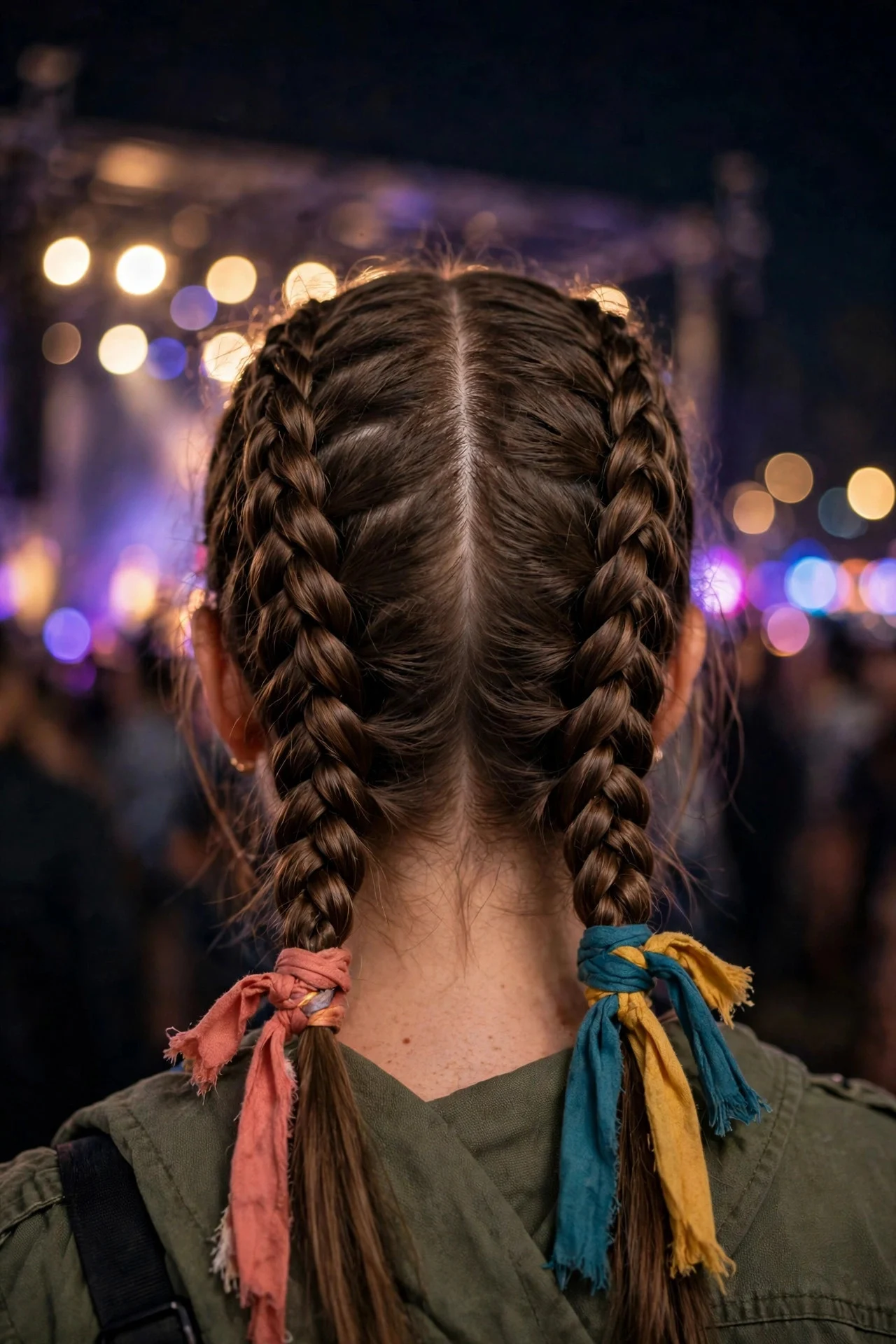 8. Double Dutch Braids with Ribbon Ties