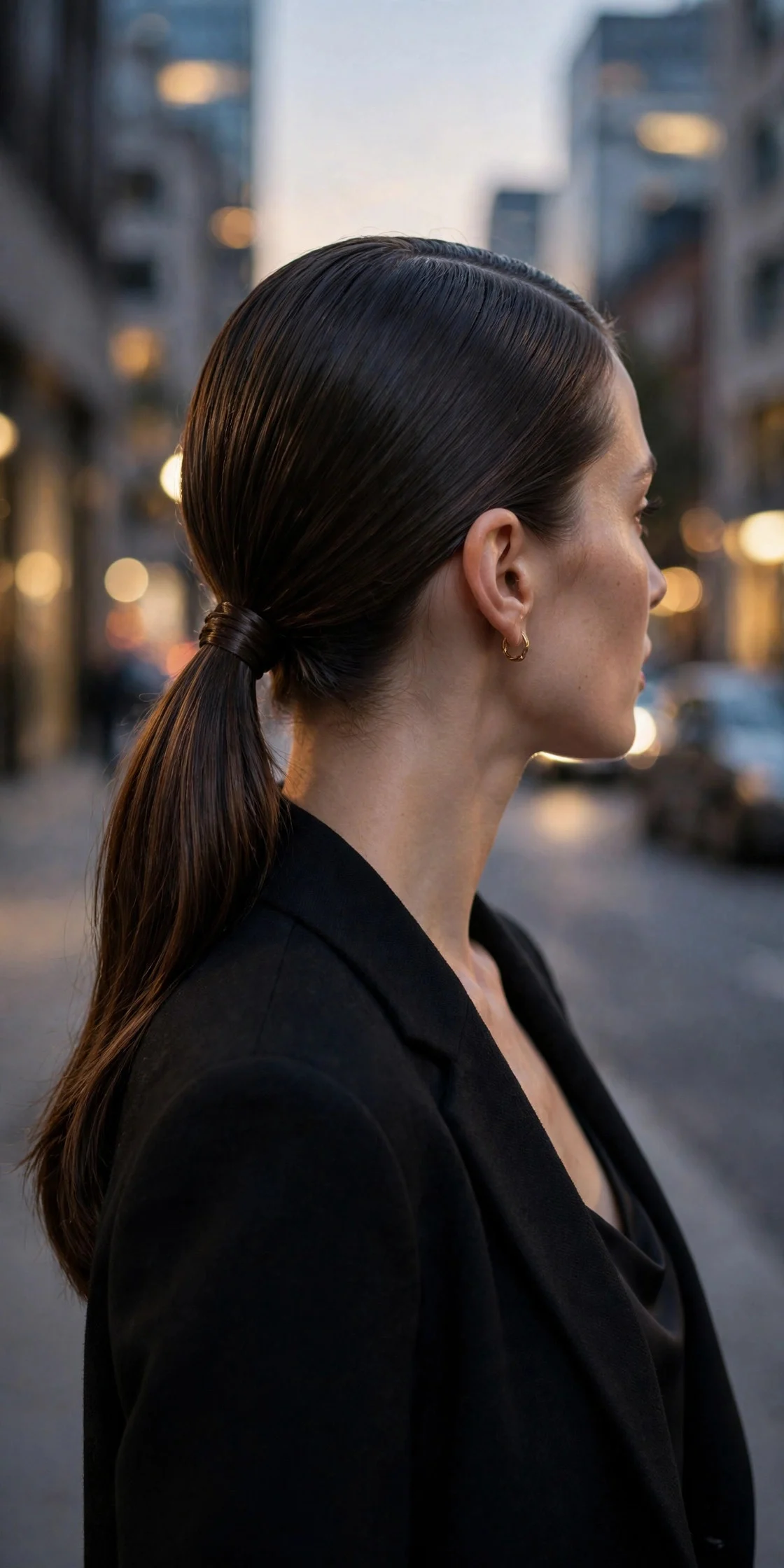 6. A Sleek Low Ponytail for City Evenings