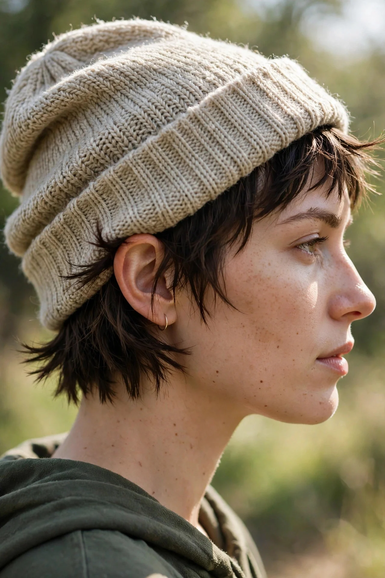 12. Choppy Bob Tucked Under a Beanie