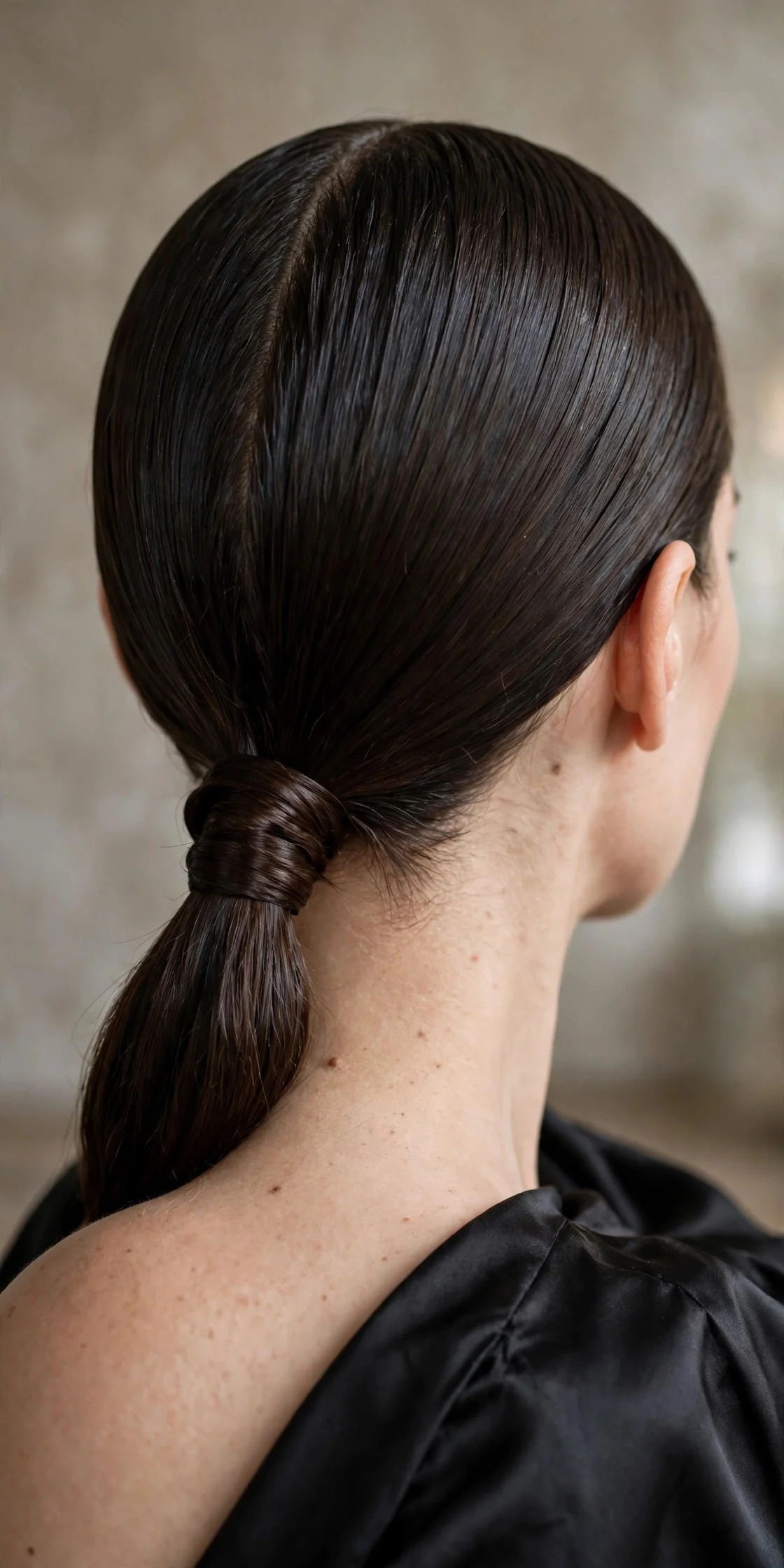 2. Sleek Low Ponytail With a Middle Part