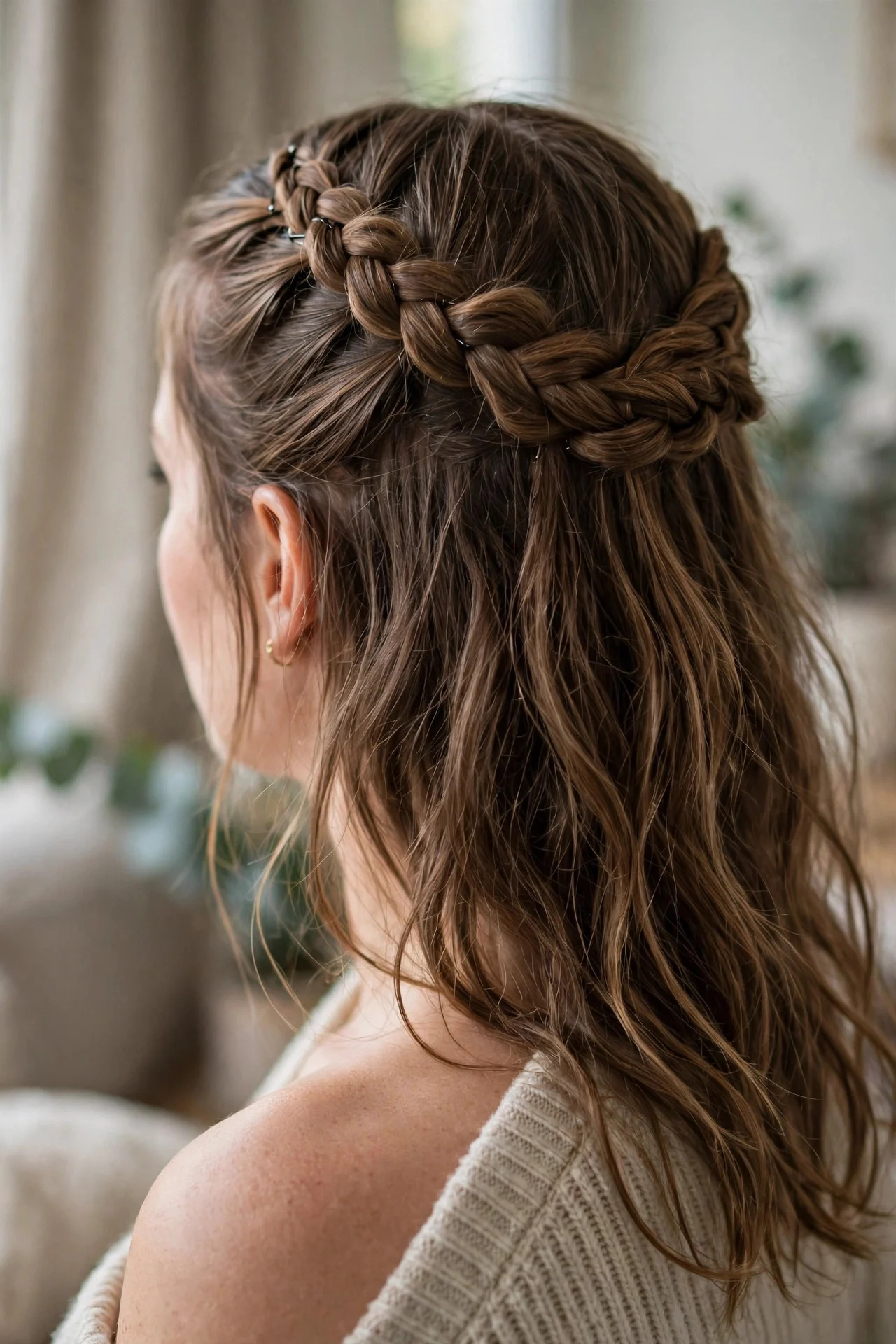 10. Braided Crown With Loose Ends