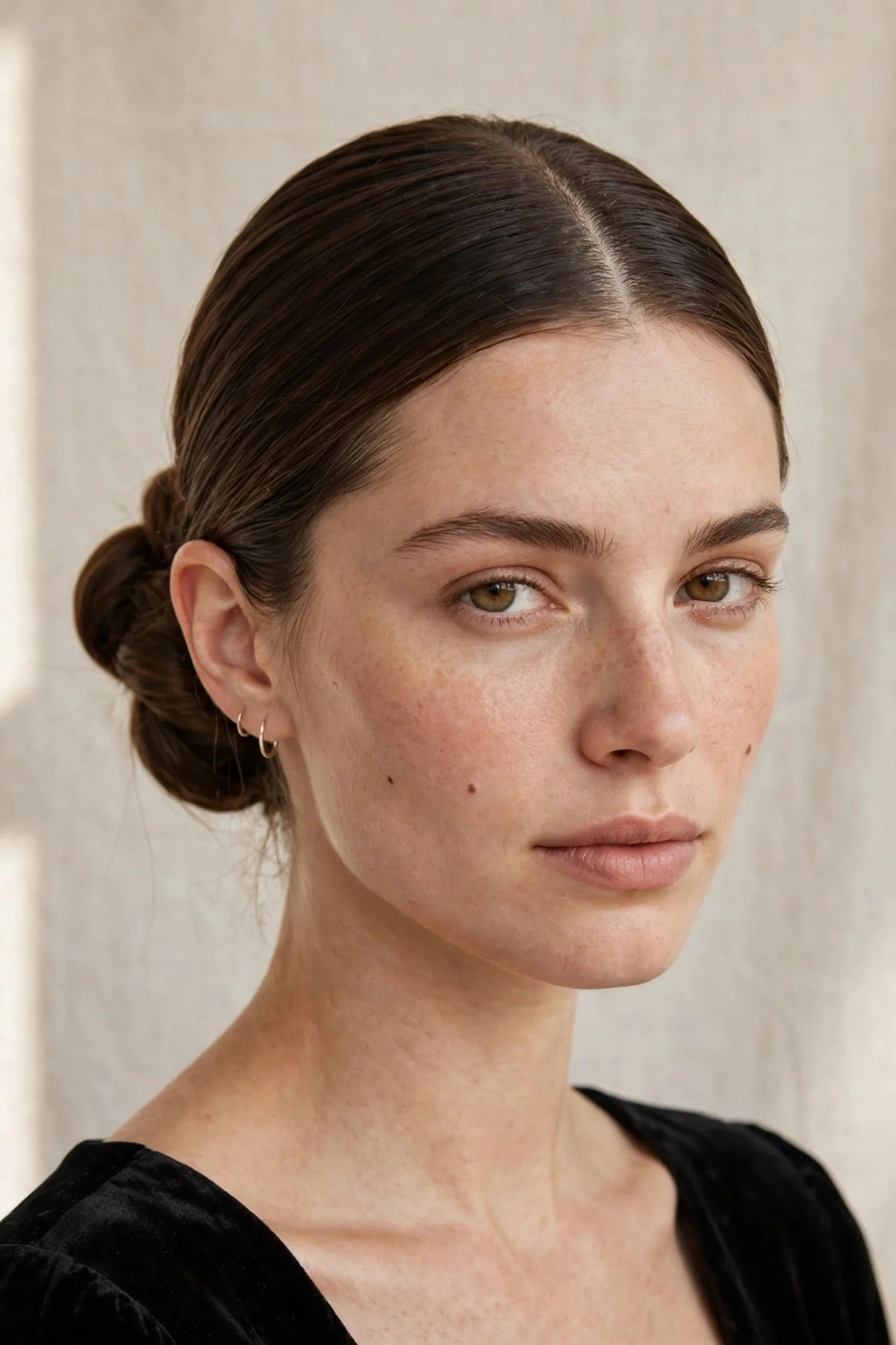 2. Sleek Low Bun with a Center Part