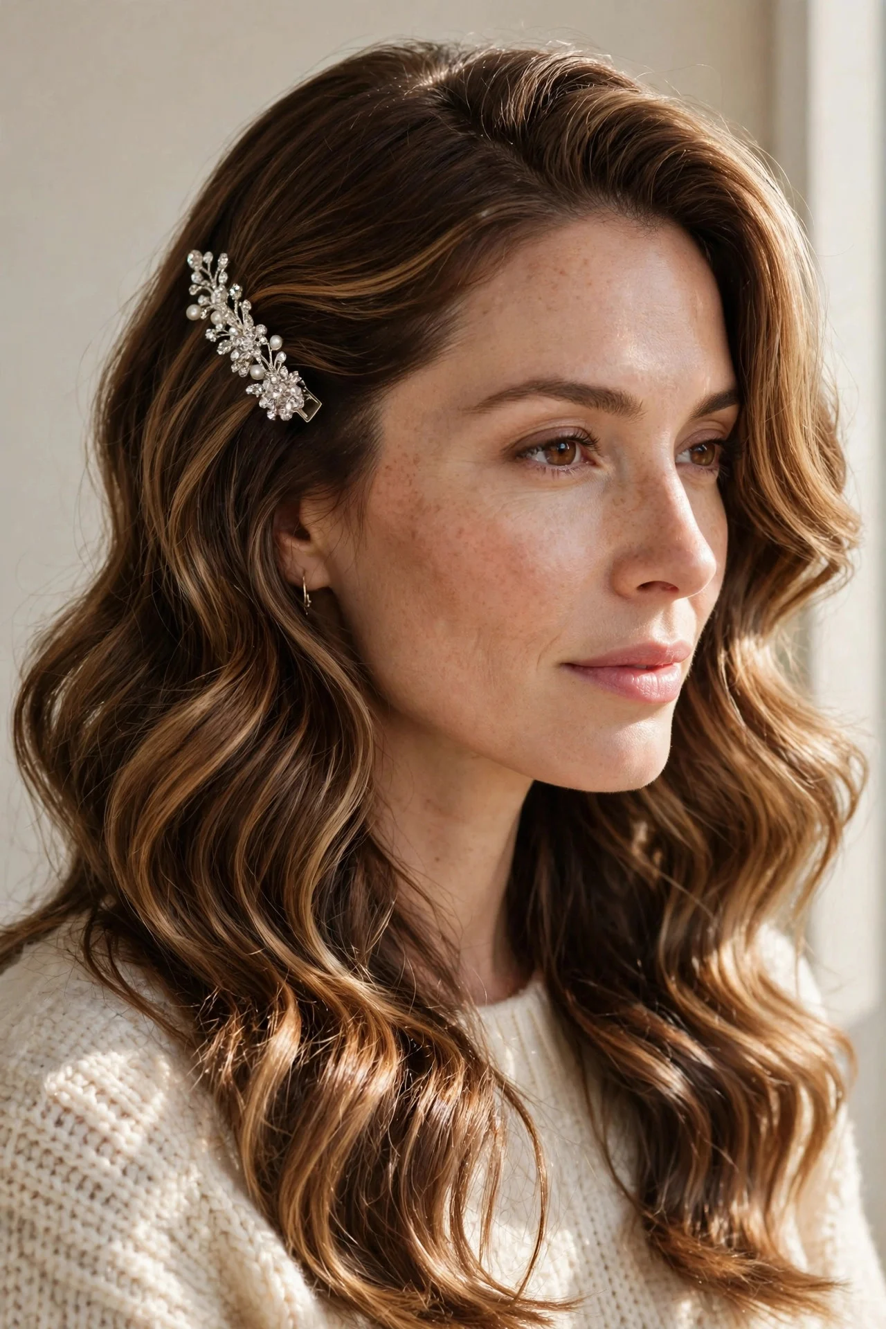 14. Side-Swept Waves with a Sparkle Clip