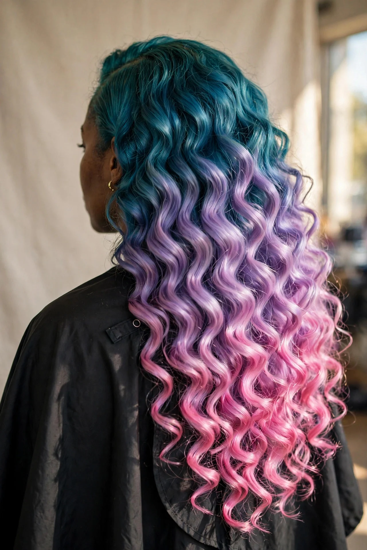 Teal Roots Melting Into Pink Ends hair