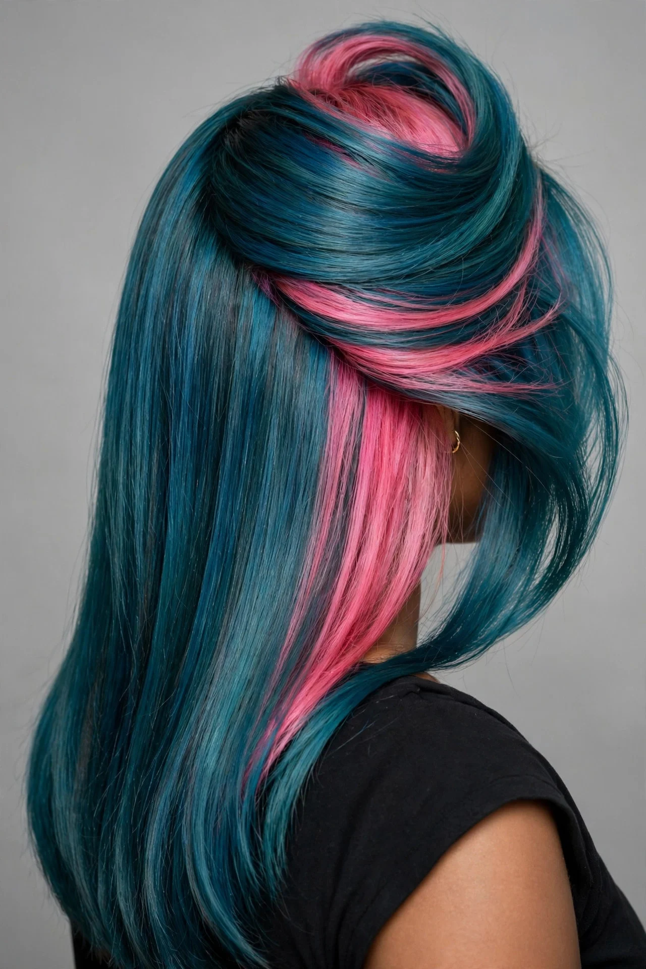 Teal and Pink Peekaboo Panels hair